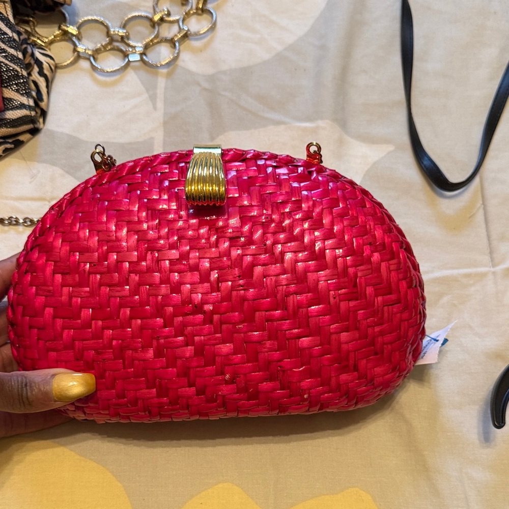 Pink Woven Clutch with Gold Accent
